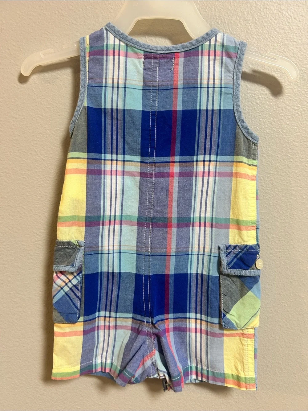 Ralph Lauren Baby 6M Blue Plaid Sleeveless Romper Shortall One Piece